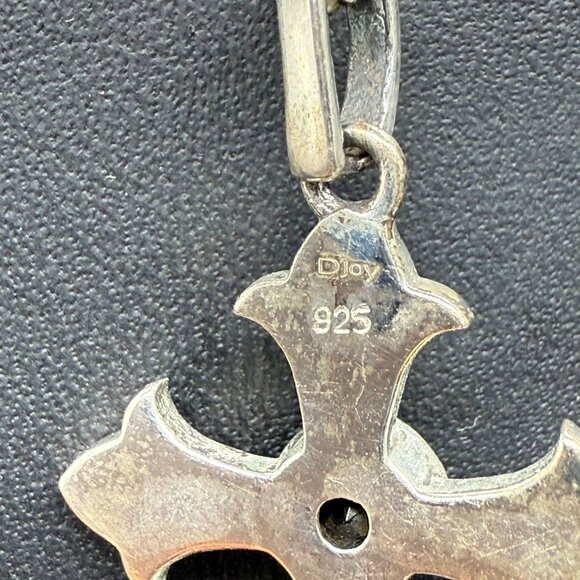 D’joy 925 Sterling Silver Black Crystal Cross Pendant Chain Necklace Italy - Picture 6 of 6